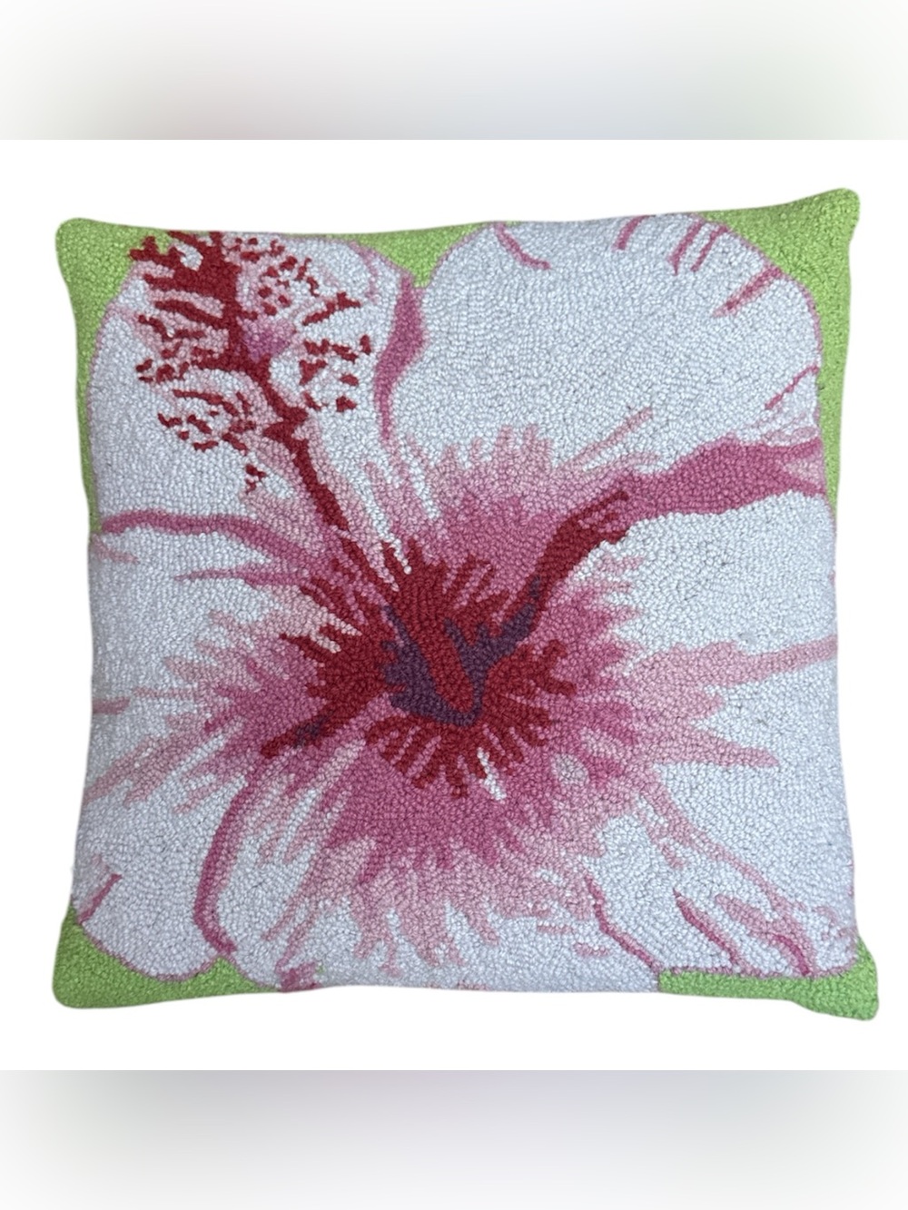 Home Needlepoint Pillow With Large Pink and White Hibiscus
